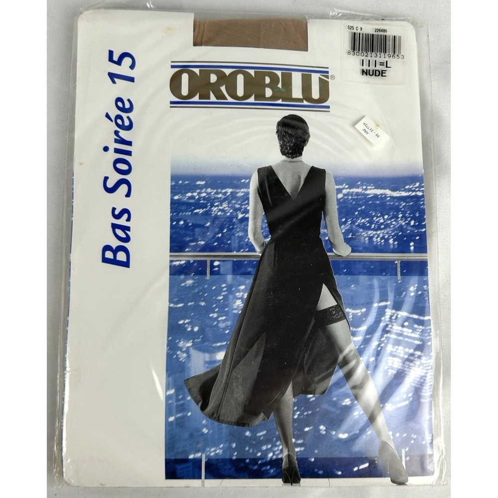 NWT Oroblu Bas Soiree 15 Sheer Nude Stay Up Stockings Sz L 3 Lace Border Italy